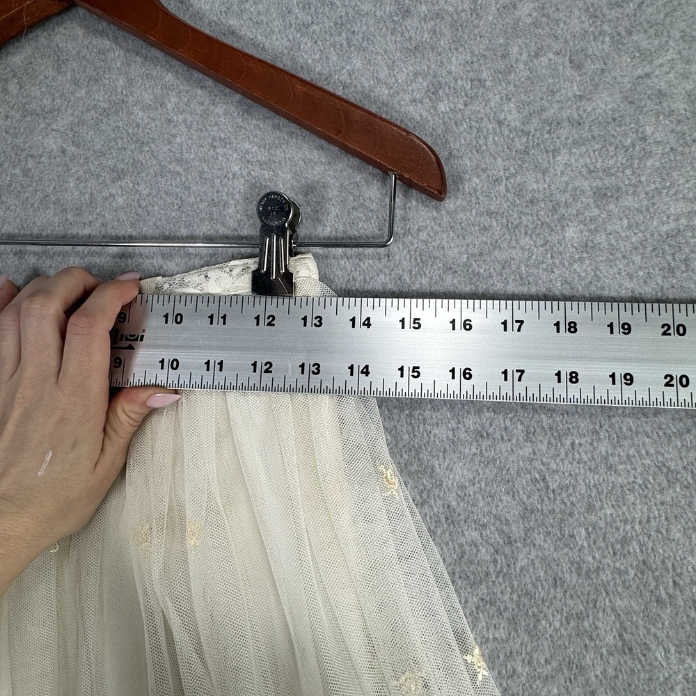 Whimsical Fairycore Ethereal Tulle Maxi Skirt XS Cream Gold Embroidered Bridal - Picture 12 of 16